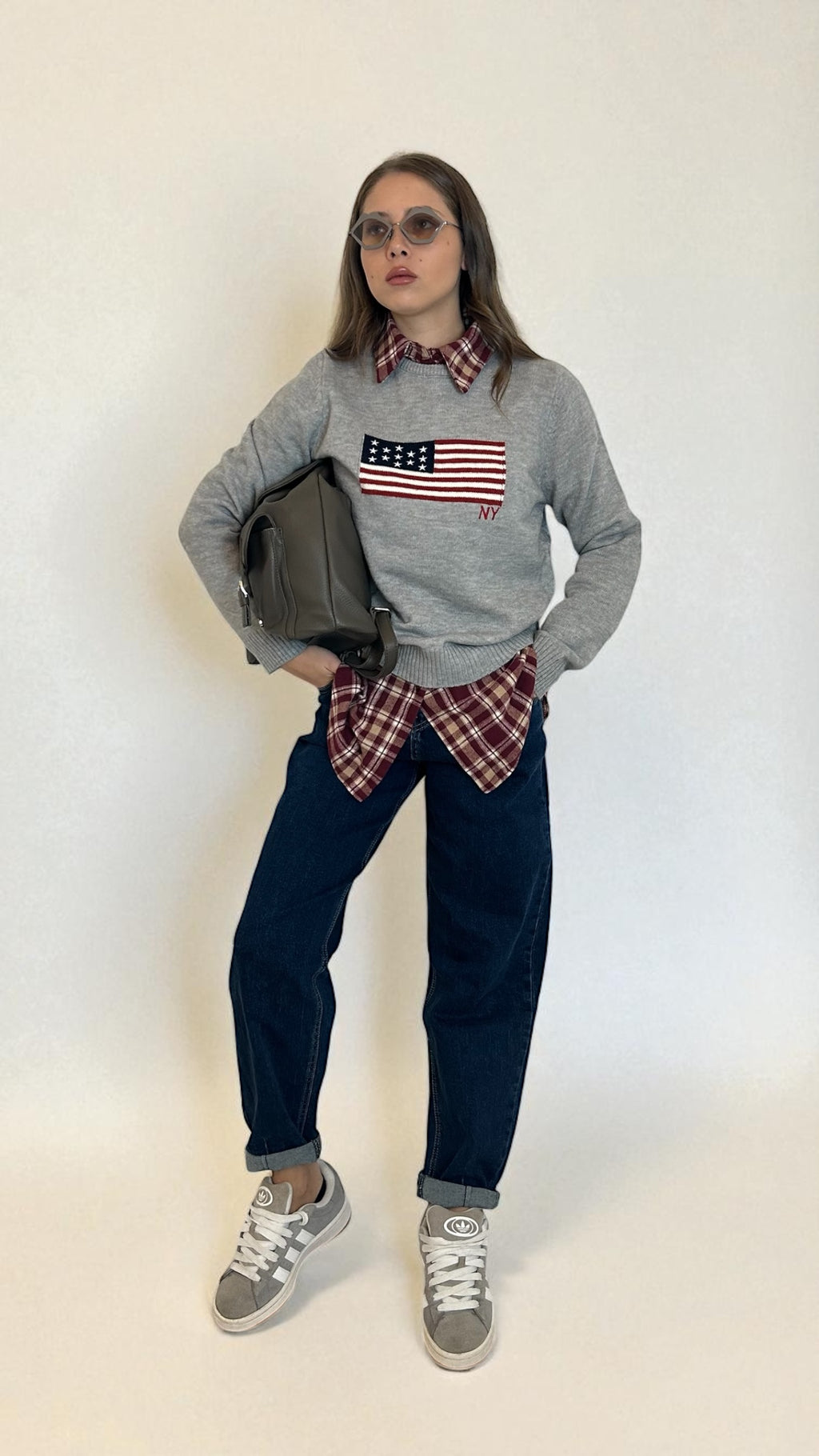 Maglione  Grigio con  bandiera americana