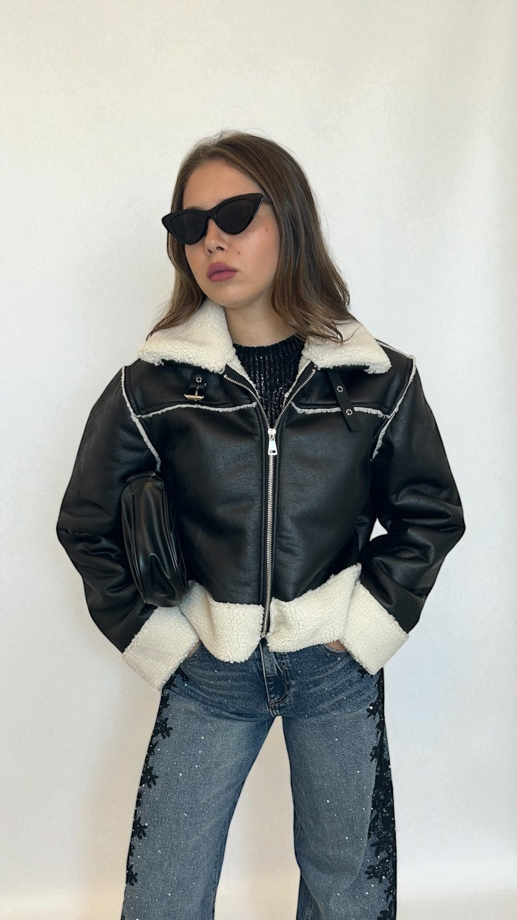 Giacca Biker eco-pelle Nera