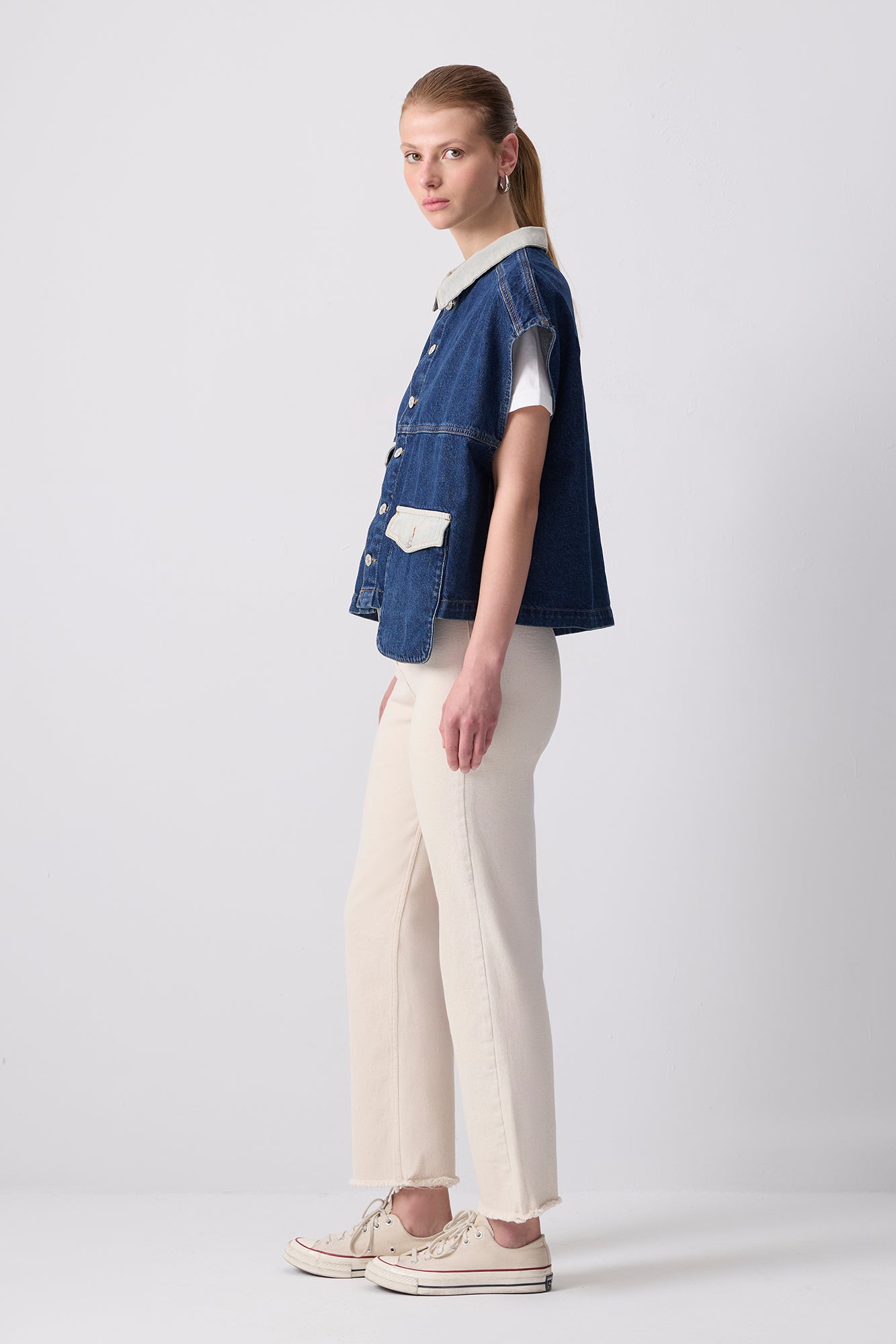 Gilet Denim Bicolore Con Tasche