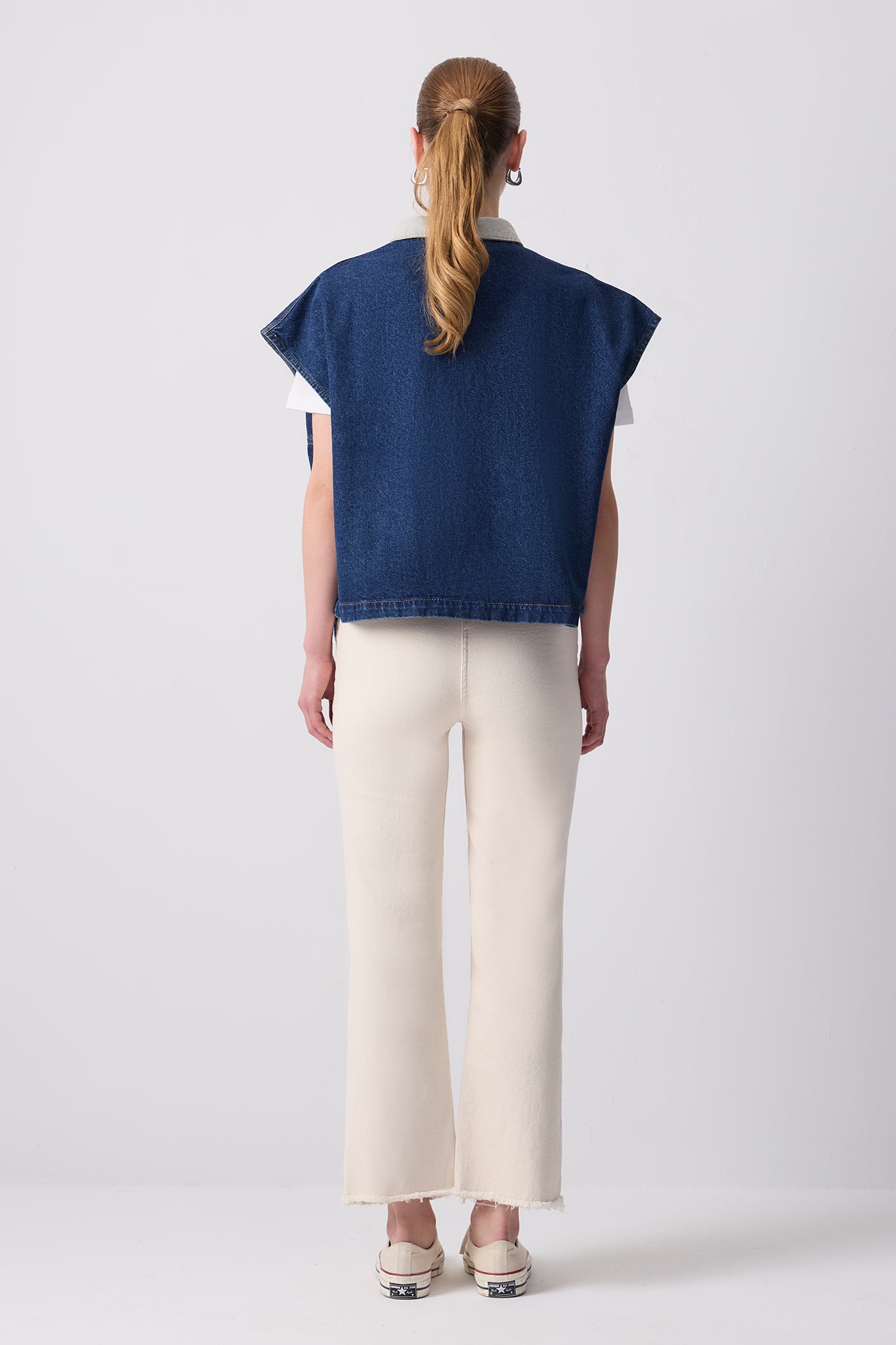 Gilet Denim Bicolore Con Tasche