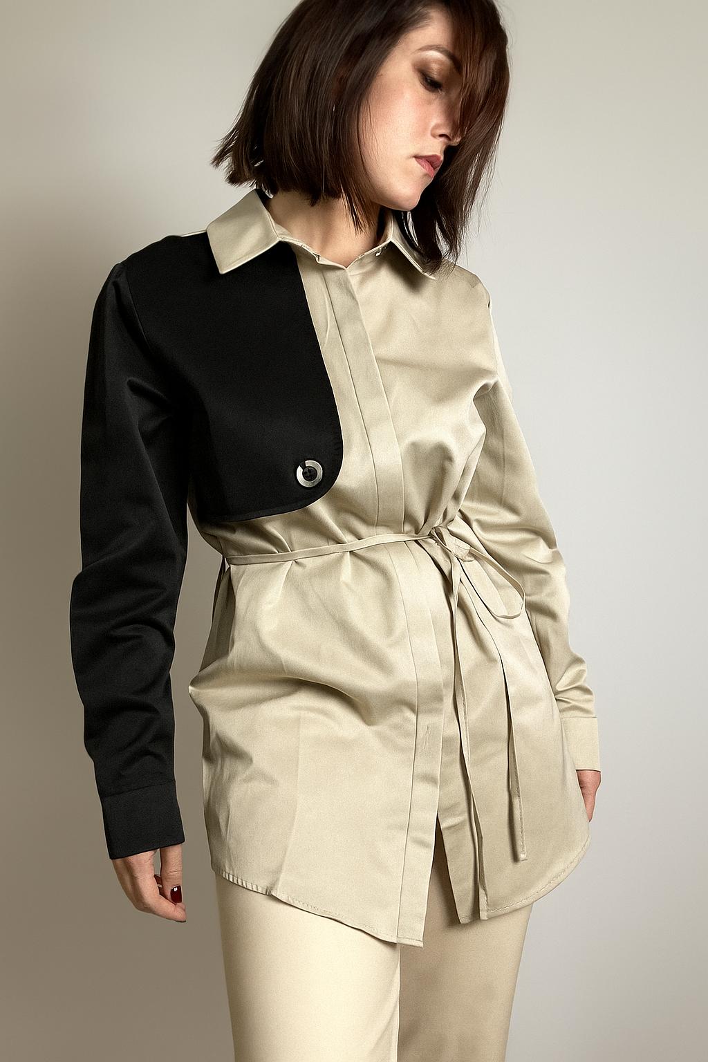 Camicia Bicolore nera/beige con cordino