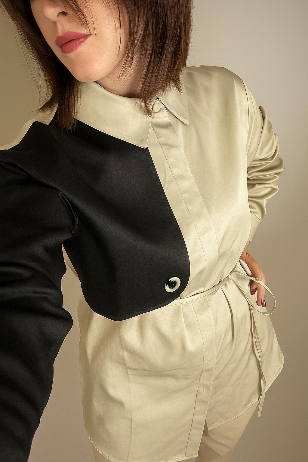 Camicia Bicolore nera/beige con cordino