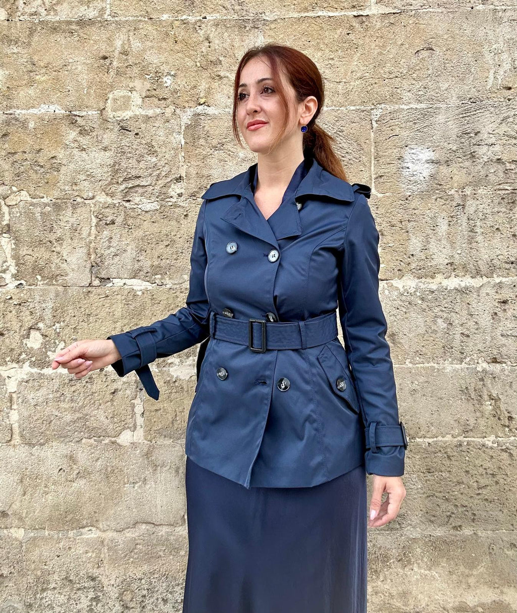 Trench corto Blu con cintura