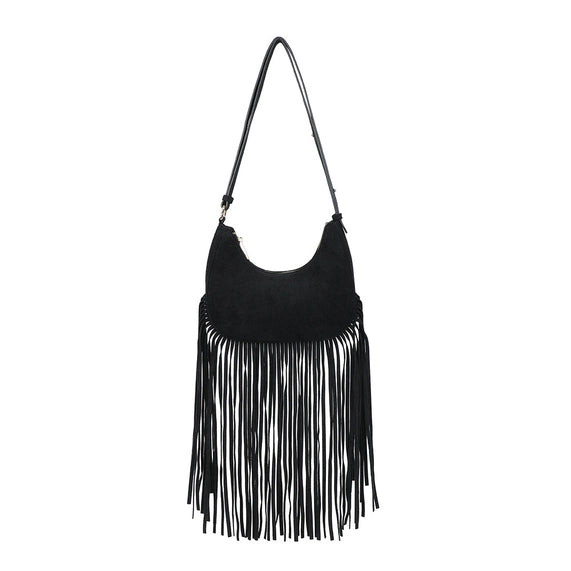 Borsa Frange in camoscio colore Nero