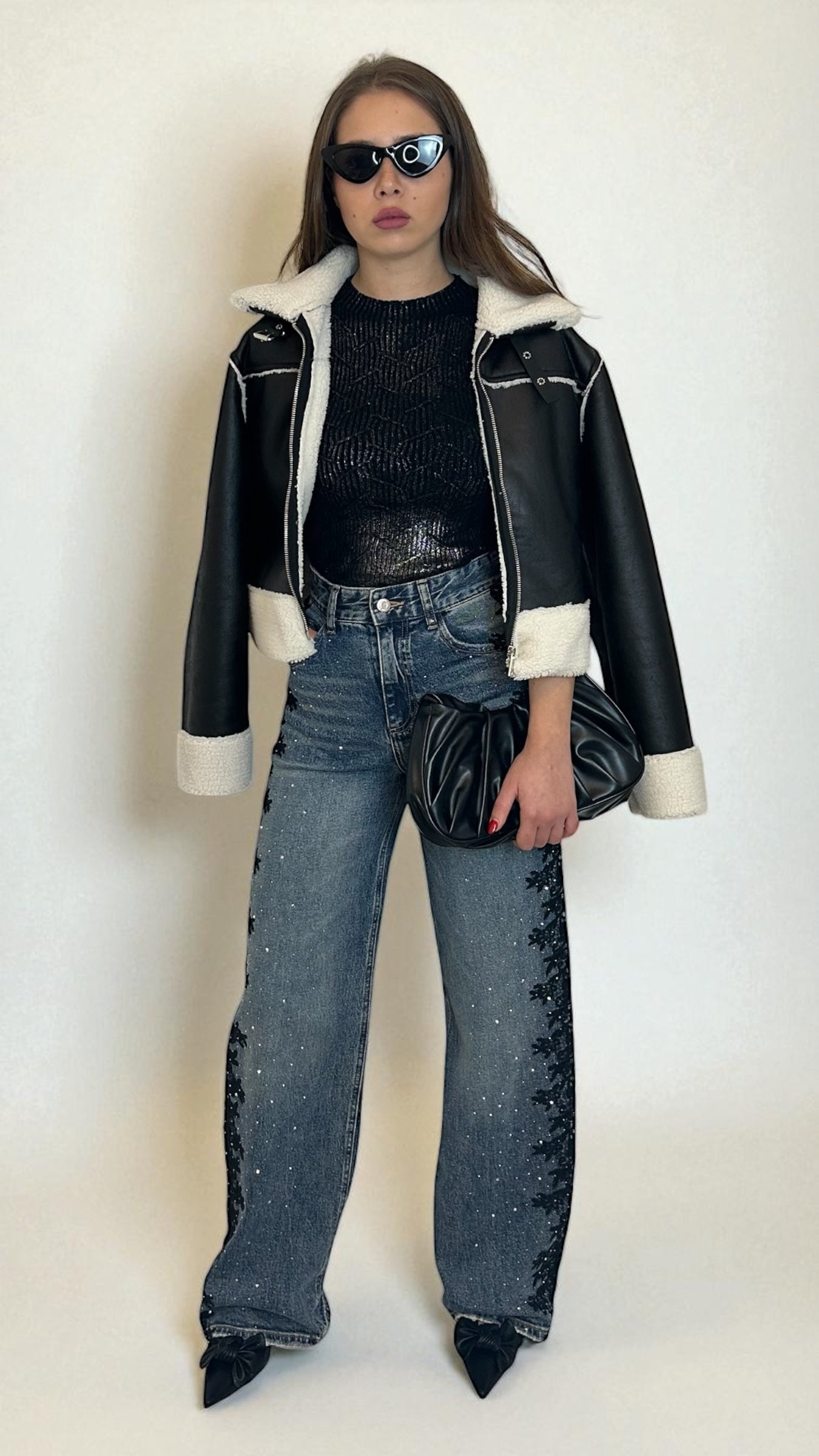 Giacca Biker eco-pelle Nera