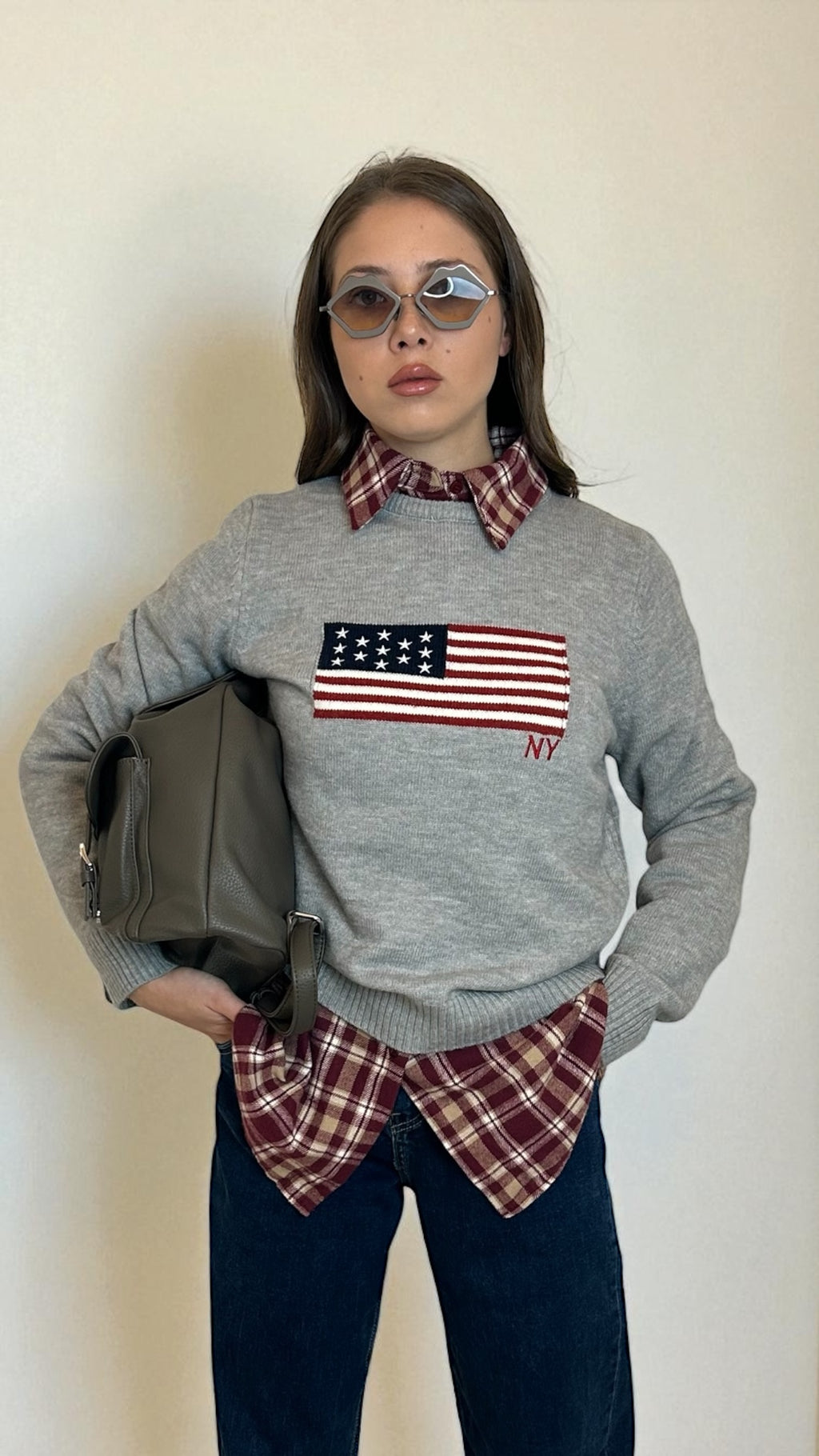 Maglione  Grigio con  bandiera americana