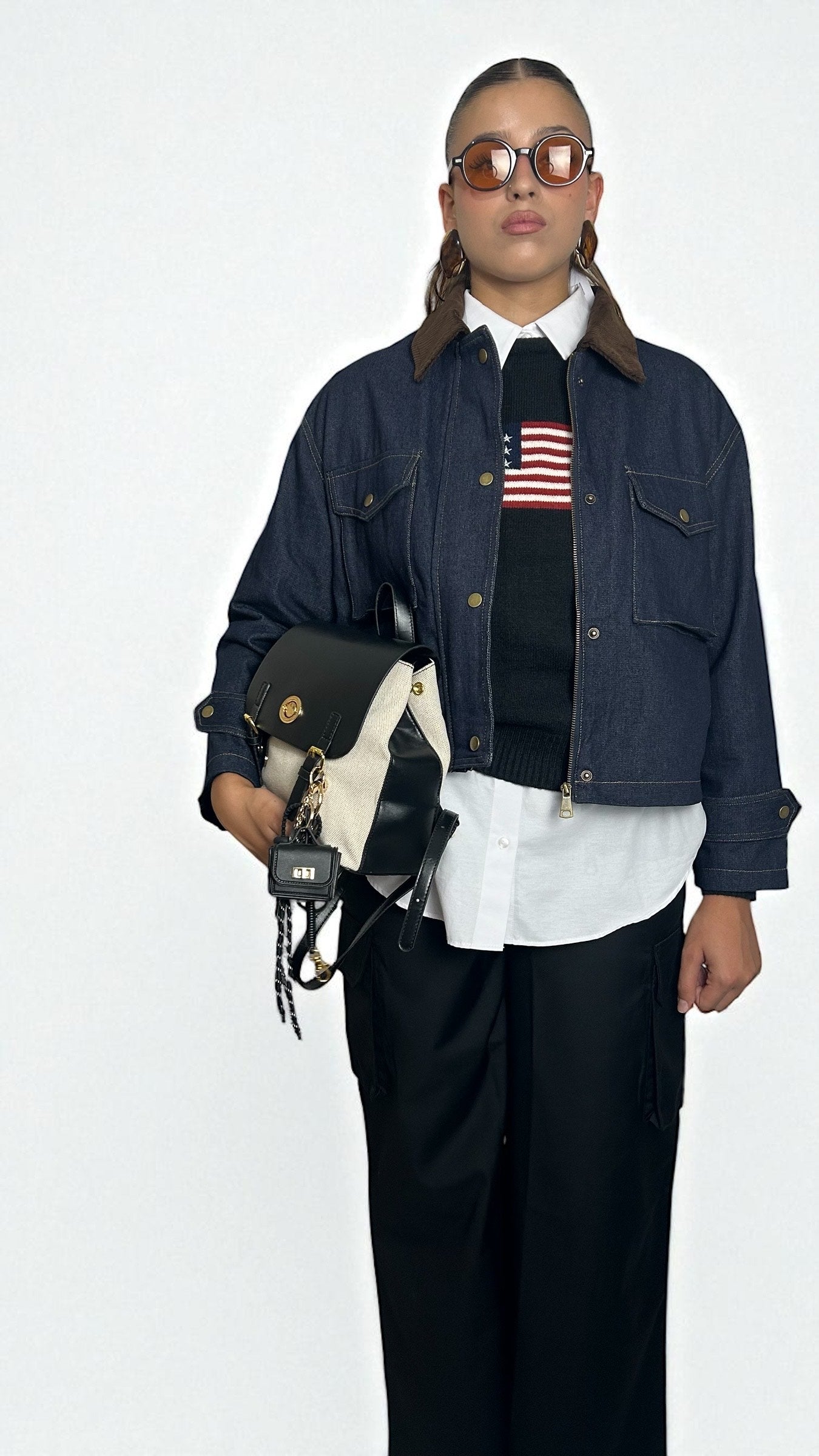 Giacchetta denim scuro con colletto Marrone