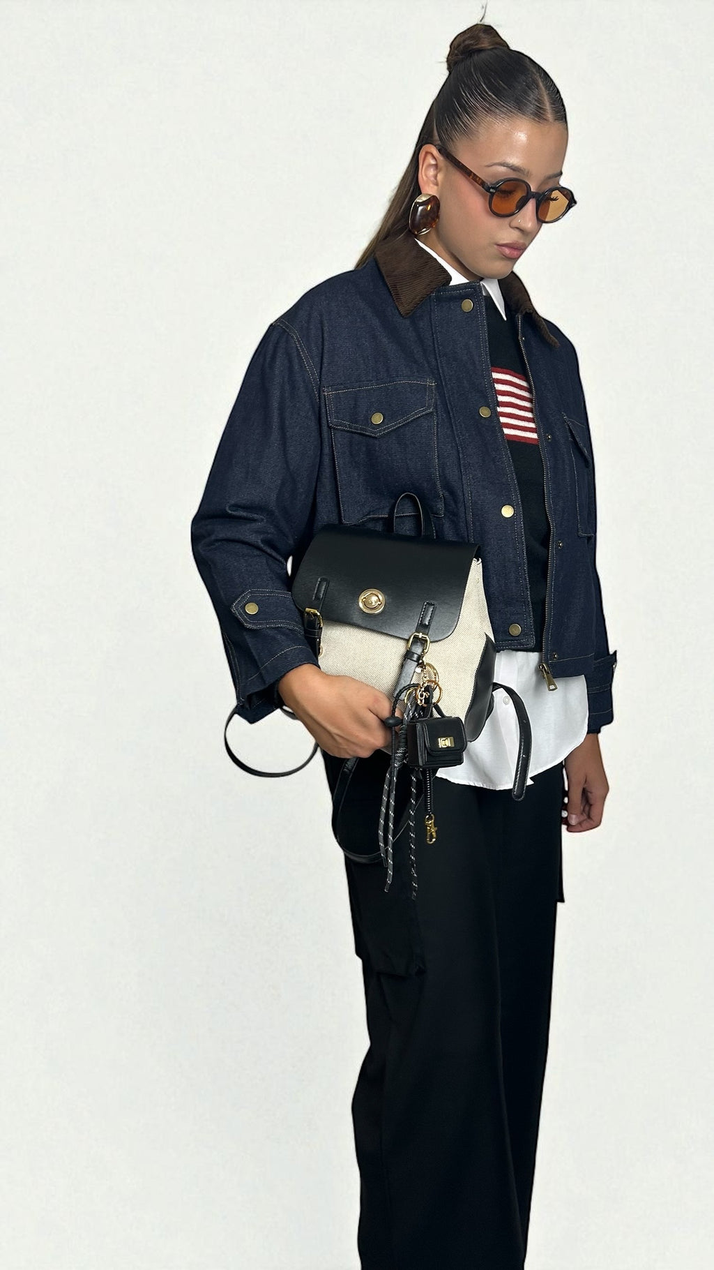 Giacchetta denim scuro con colletto Marrone