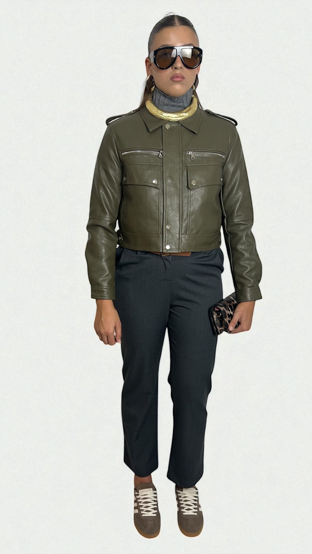 Giubbottino ecopelle verde oliva intenso