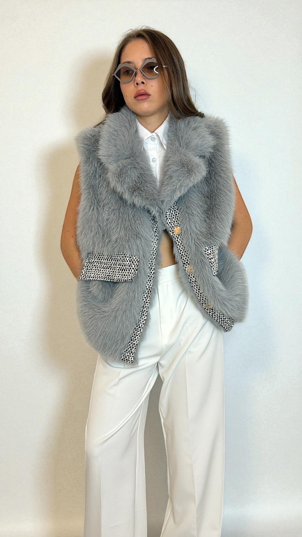 Gilet ecopelliccia smanicato Grigio