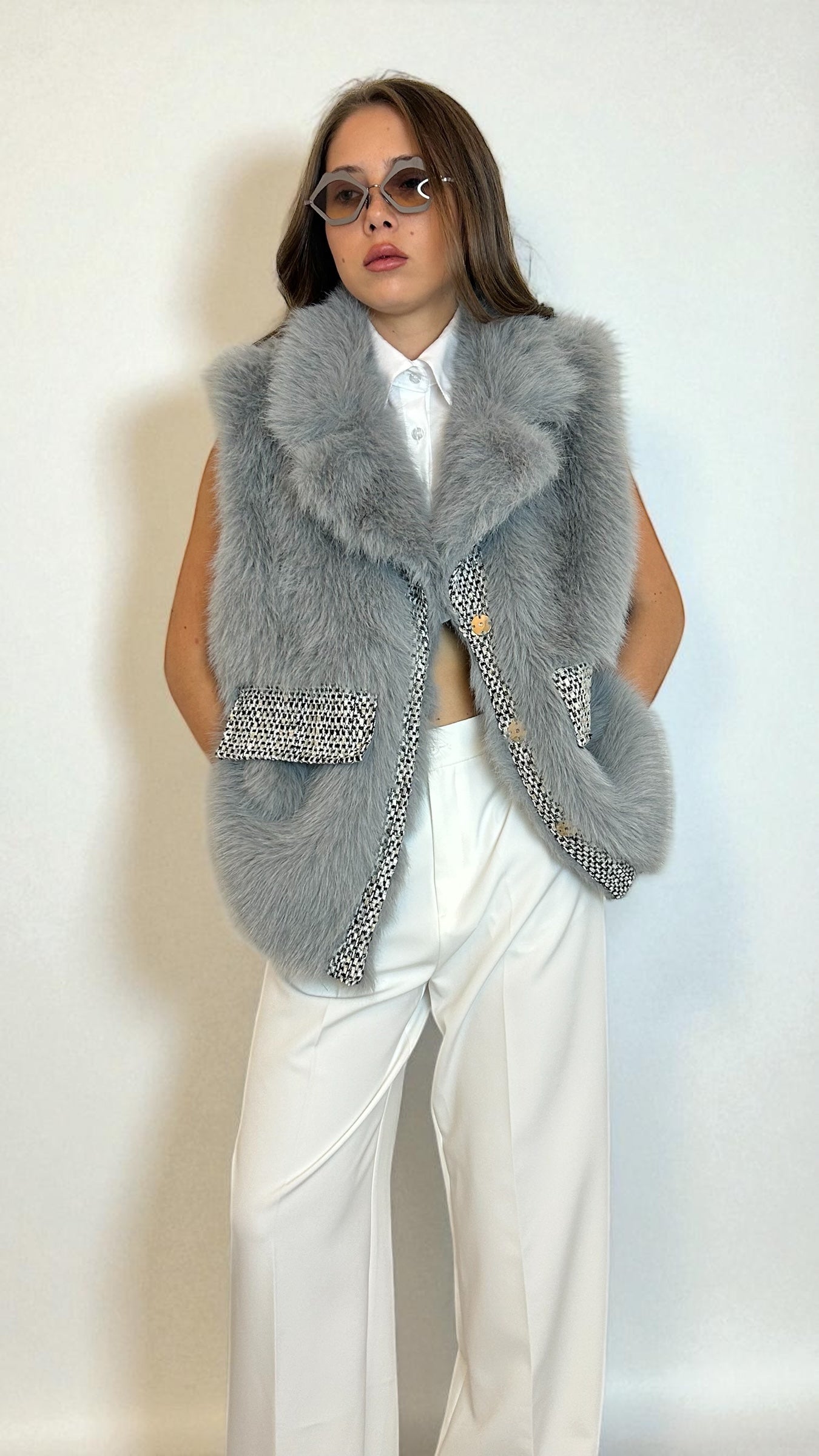 Gilet ecopelliccia smanicato Grigio