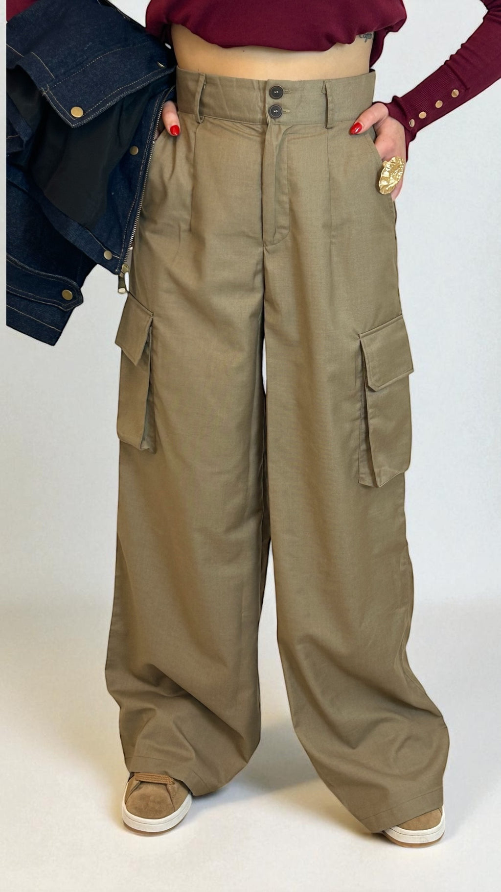 Pantalone cargo beige