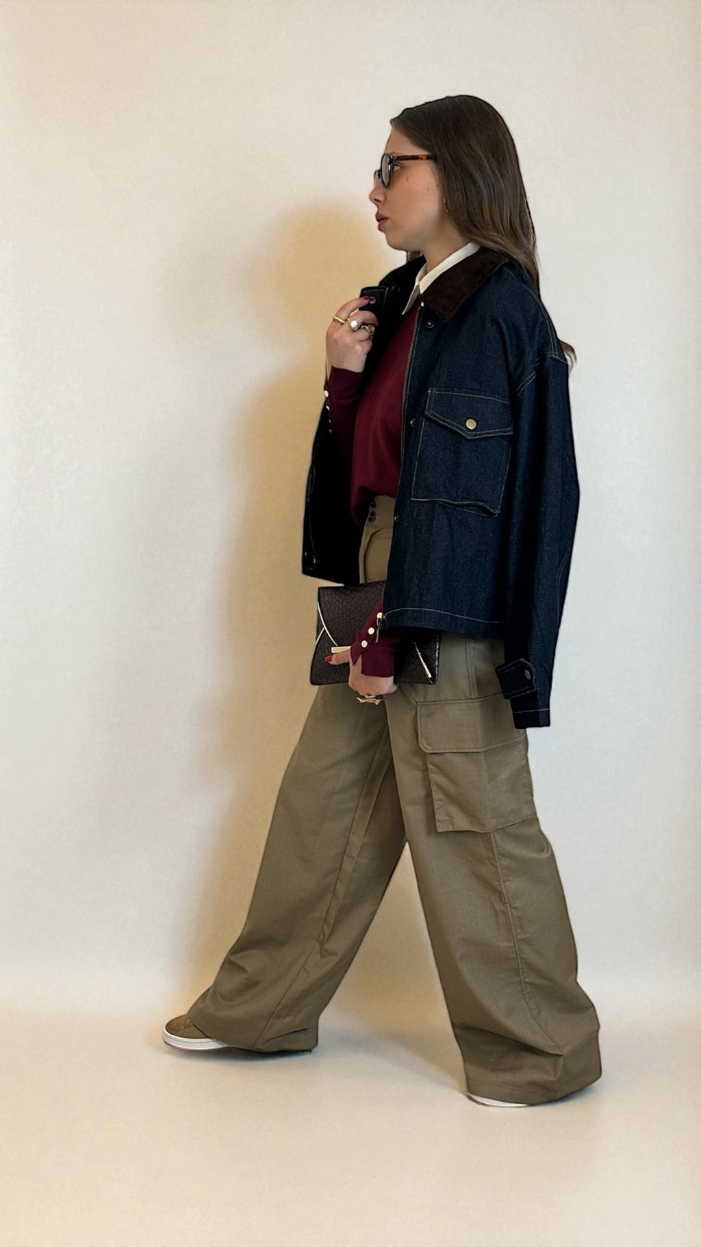 Giacchetta denim scuro con colletto Marrone