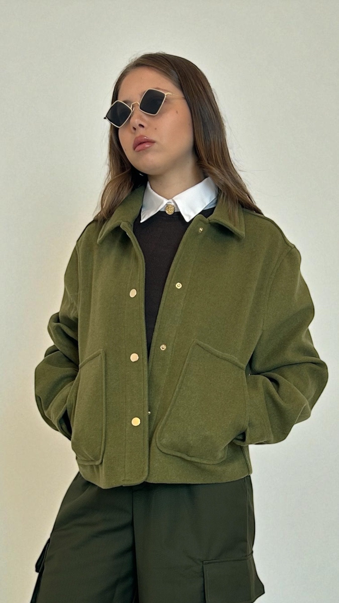 Giubbotto in panno verde oliva