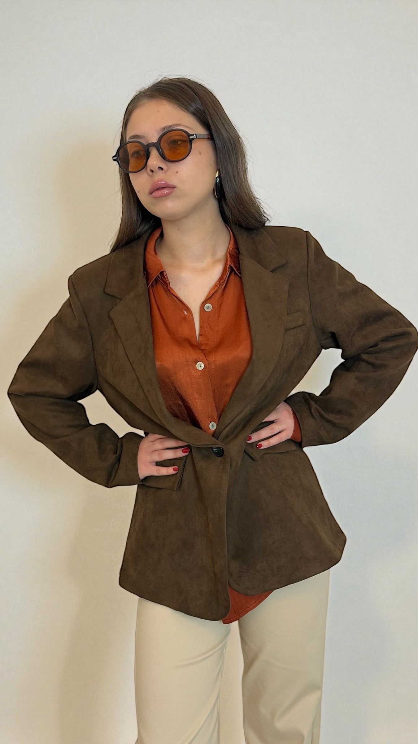 Giacca effetto camoscio Marrone Moka