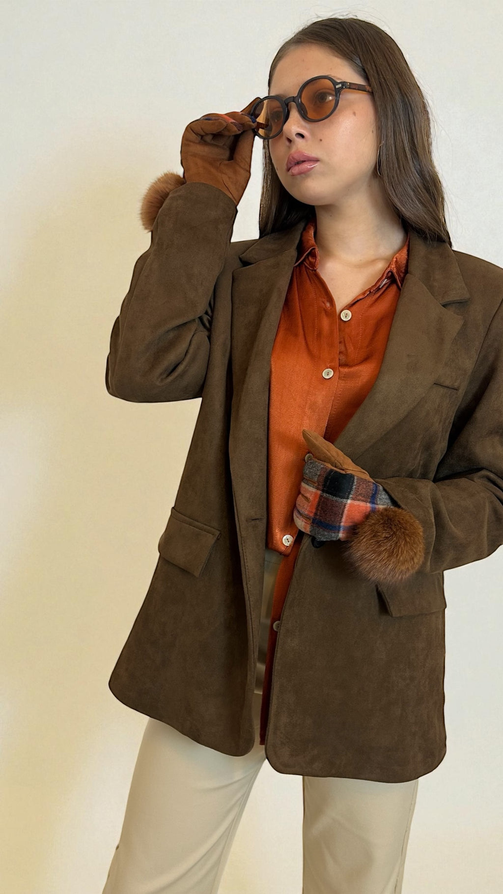 Giacca effetto camoscio Marrone Moka