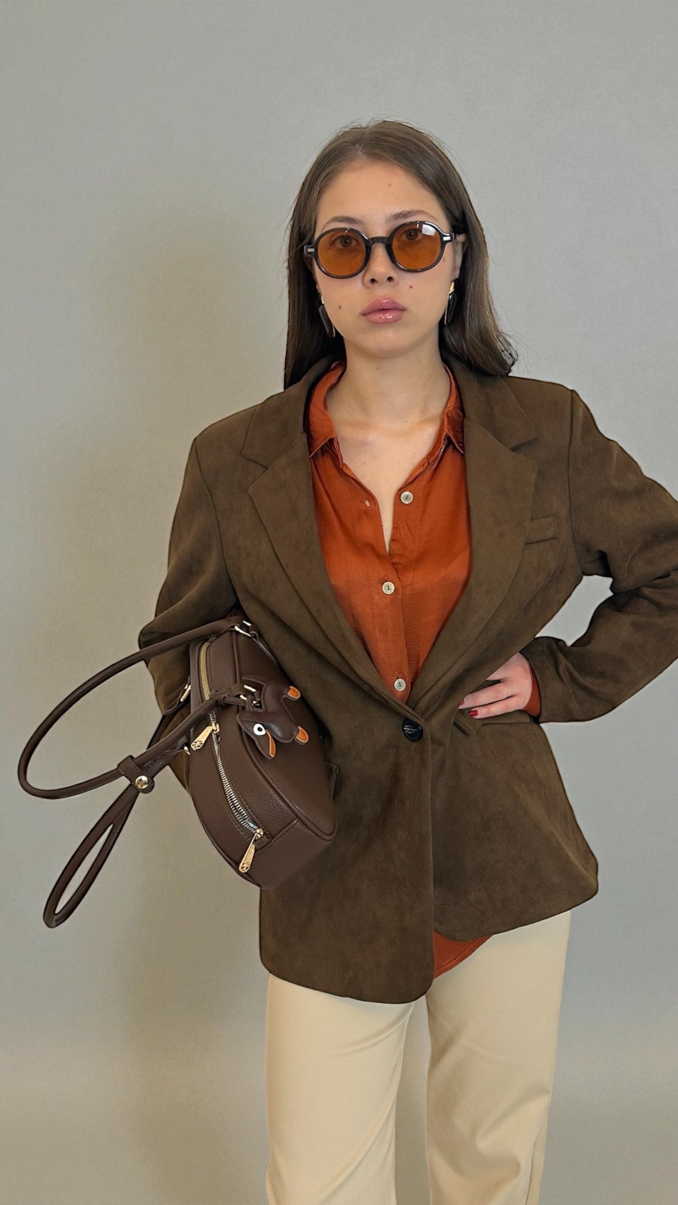 Giacca effetto camoscio Marrone Moka