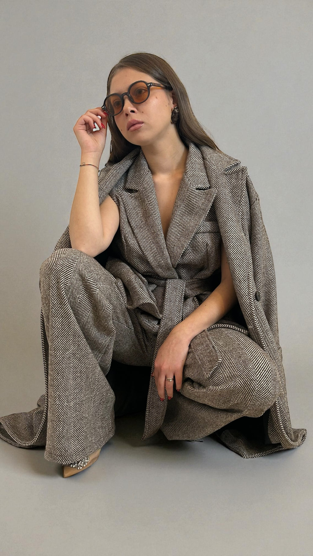 Giaccone tessuto spigato chiaro