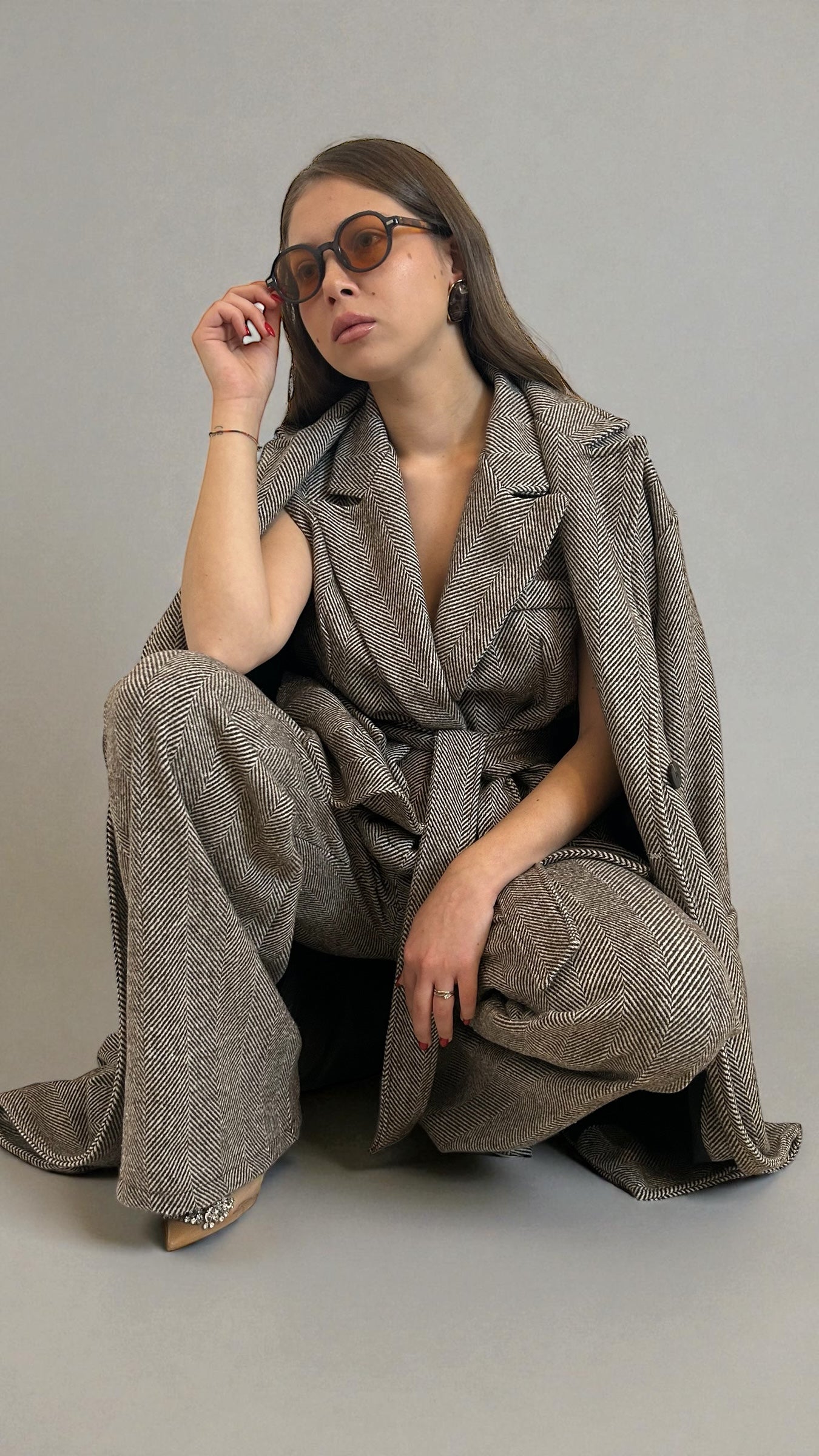 Giaccone tessuto spigato chiaro