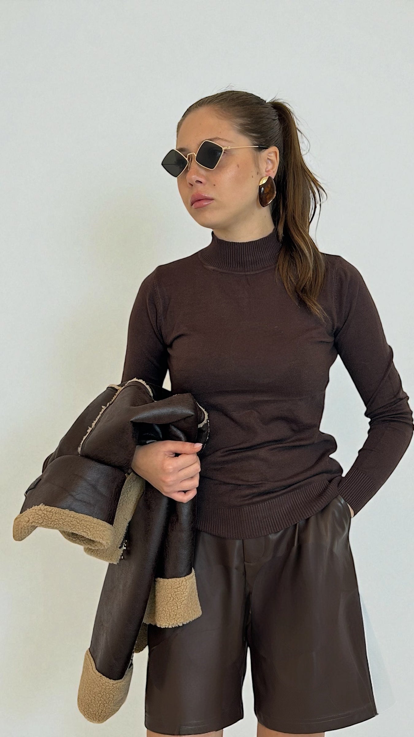 Maglioncino a collo medio Marrone bruciato