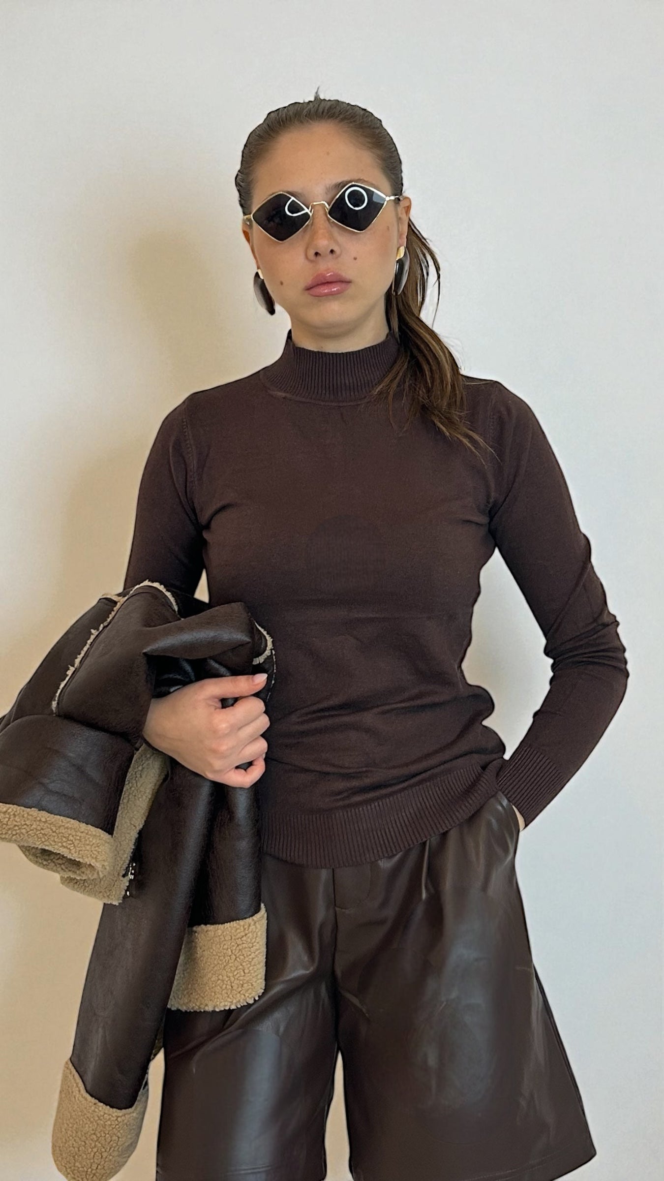 Maglioncino a collo medio Marrone bruciato