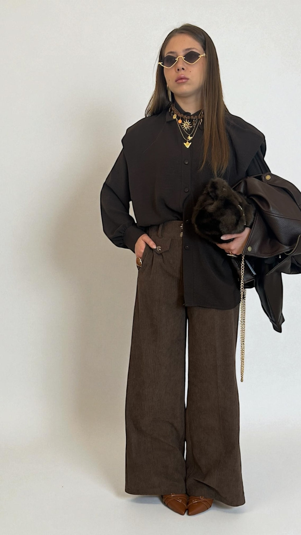 Camicia Marrone con spalline