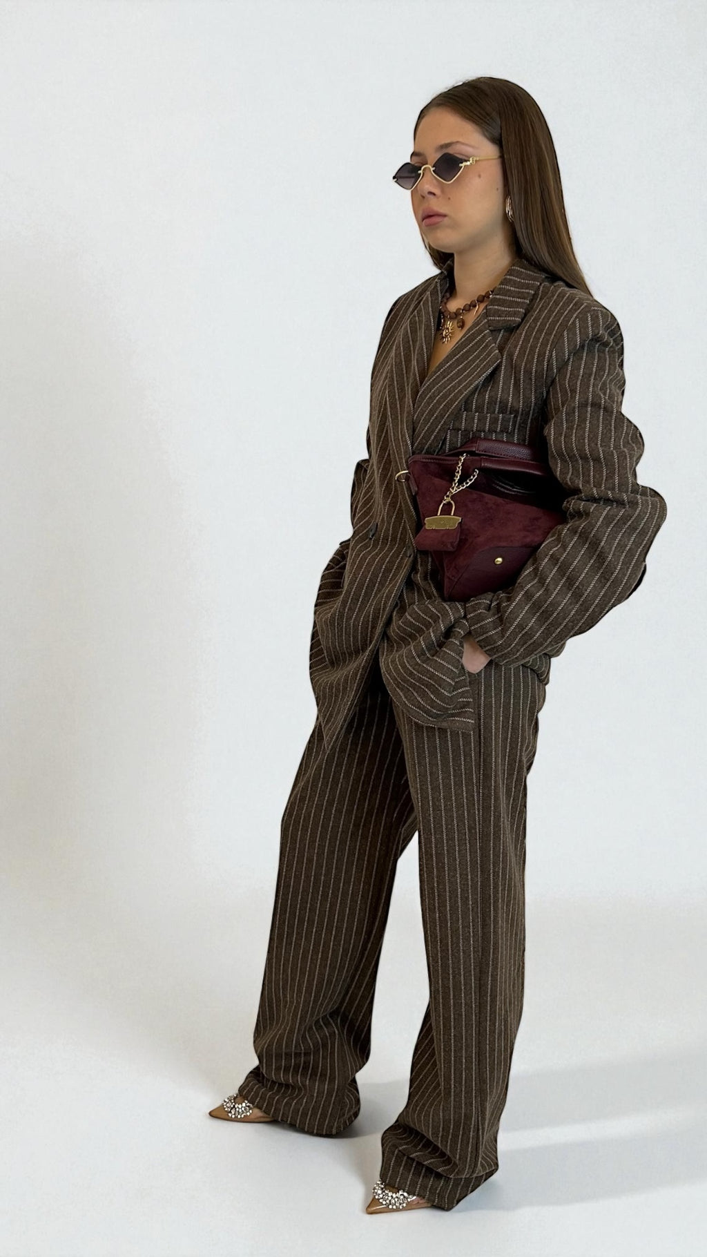 Tailleur Gessato Marrone