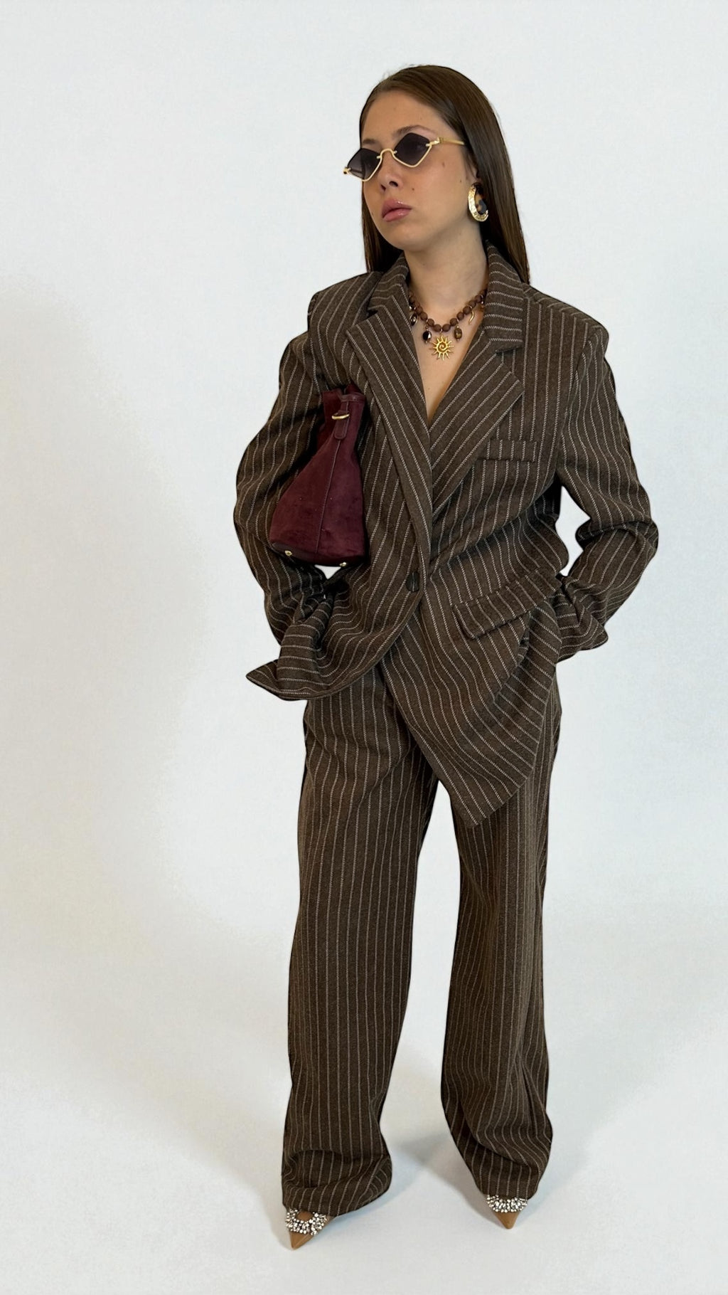 Tailleur Gessato Marrone