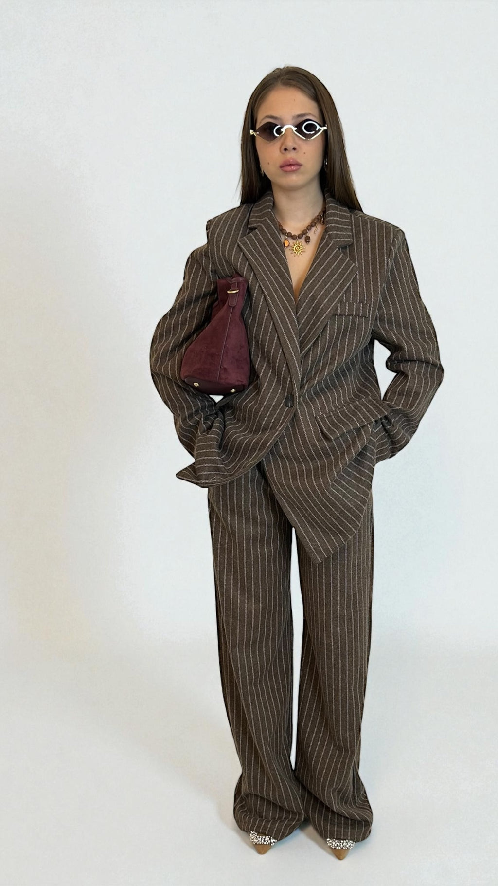 Tailleur Gessato Marrone