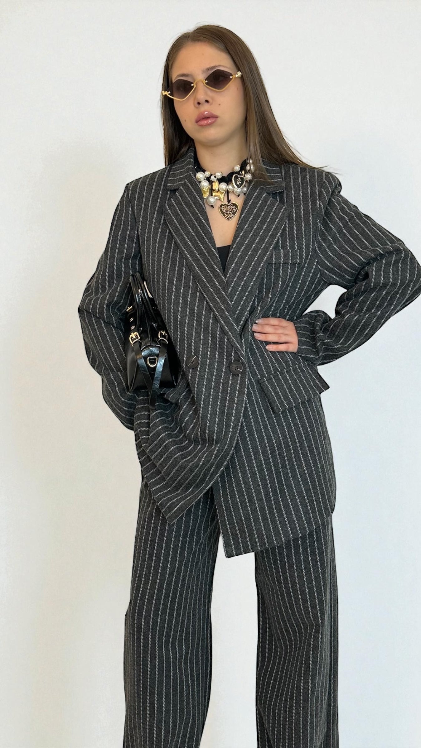 Tailleur Gessato Grigio Antracite