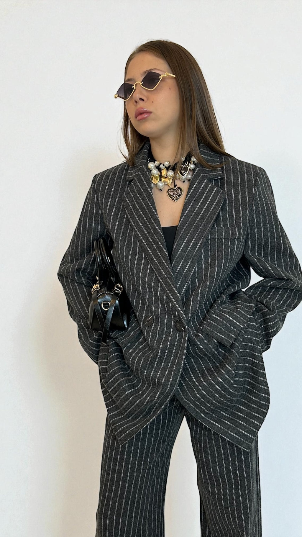 Tailleur Gessato Grigio Antracite