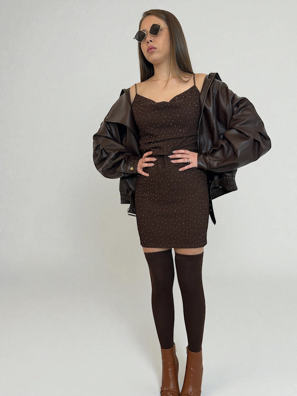 Abito mini Marrone brillantini