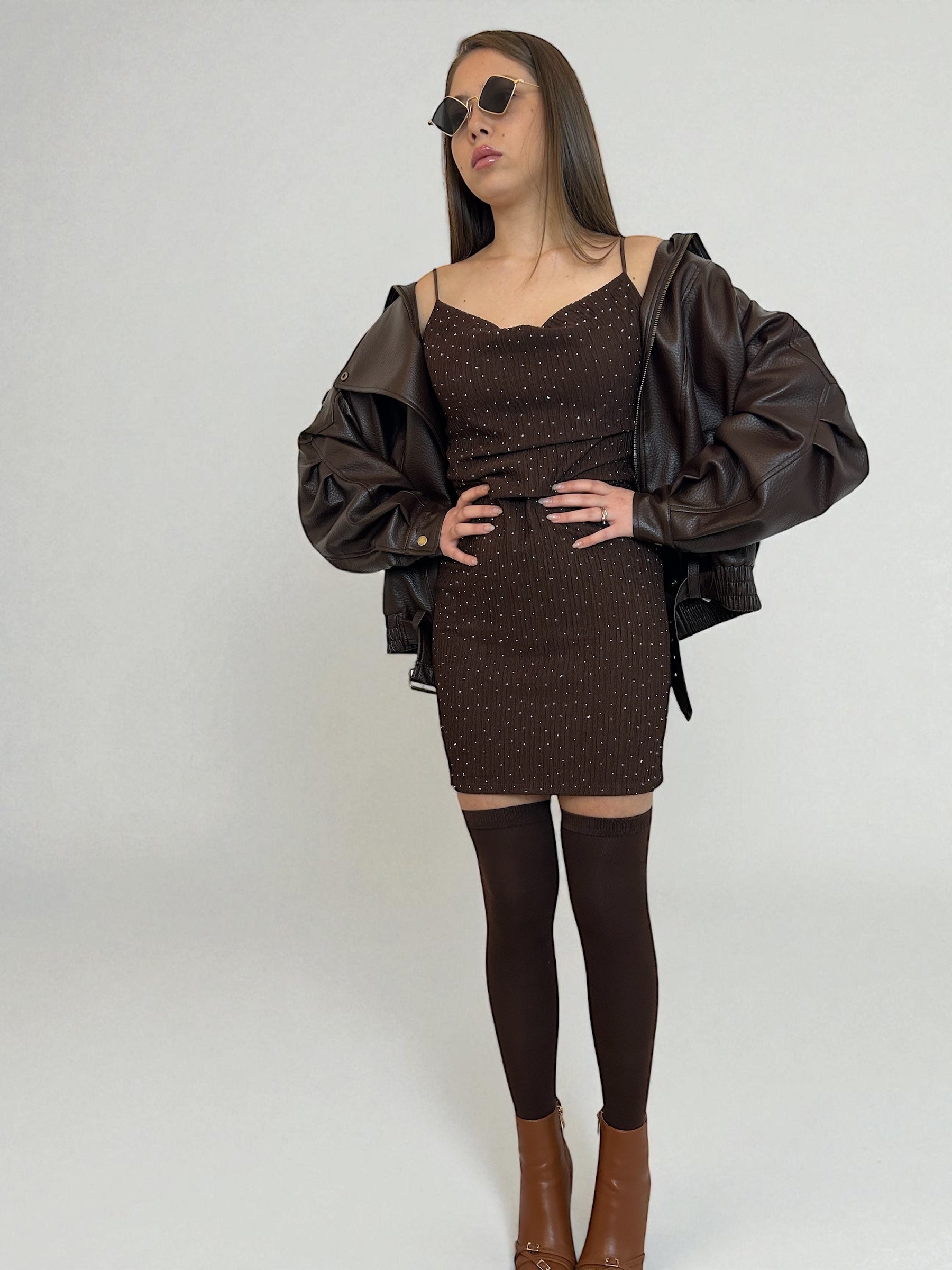 Abito mini Marrone brillantini