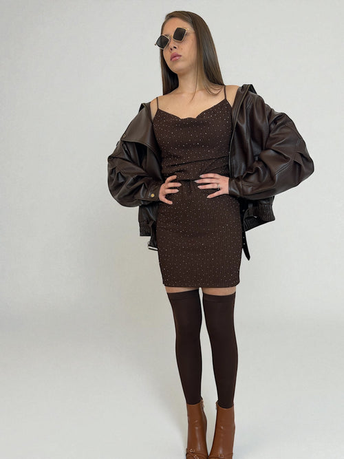 Abito mini Marrone brillantini