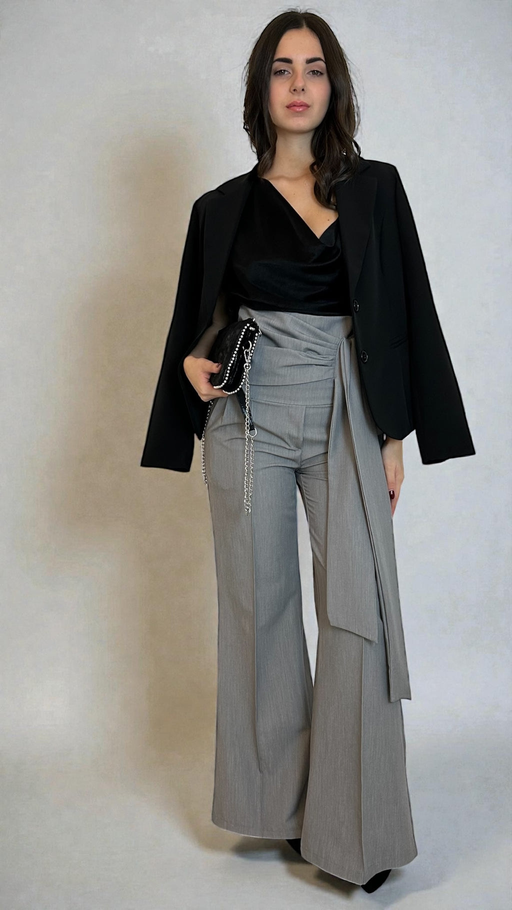 Pantaloni vita altissima Grigio