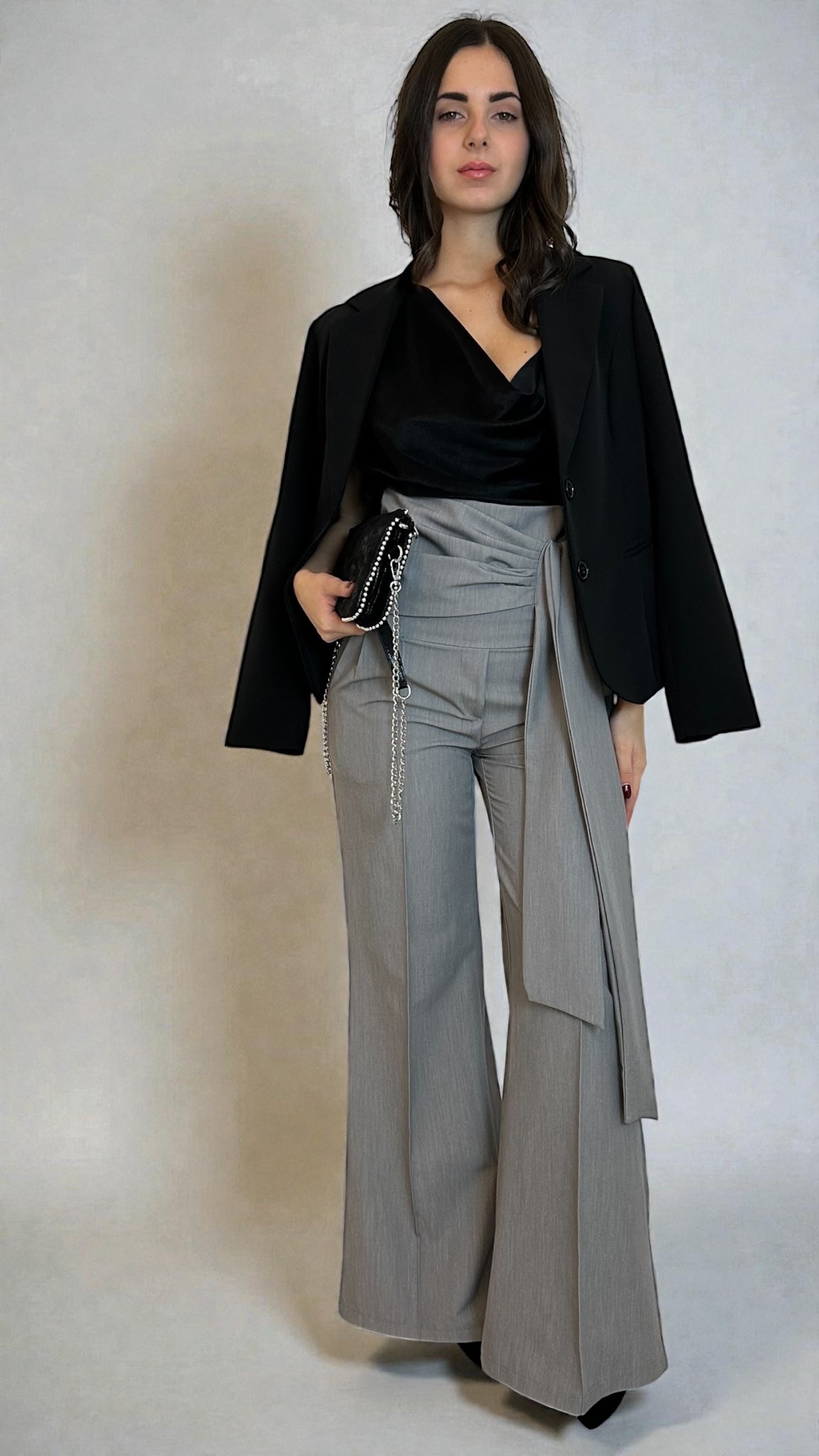 Pantaloni vita altissima Grigio