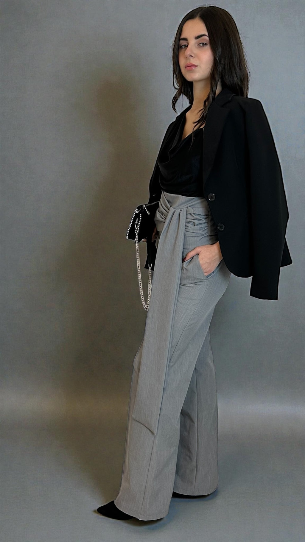 Pantaloni vita altissima Grigio