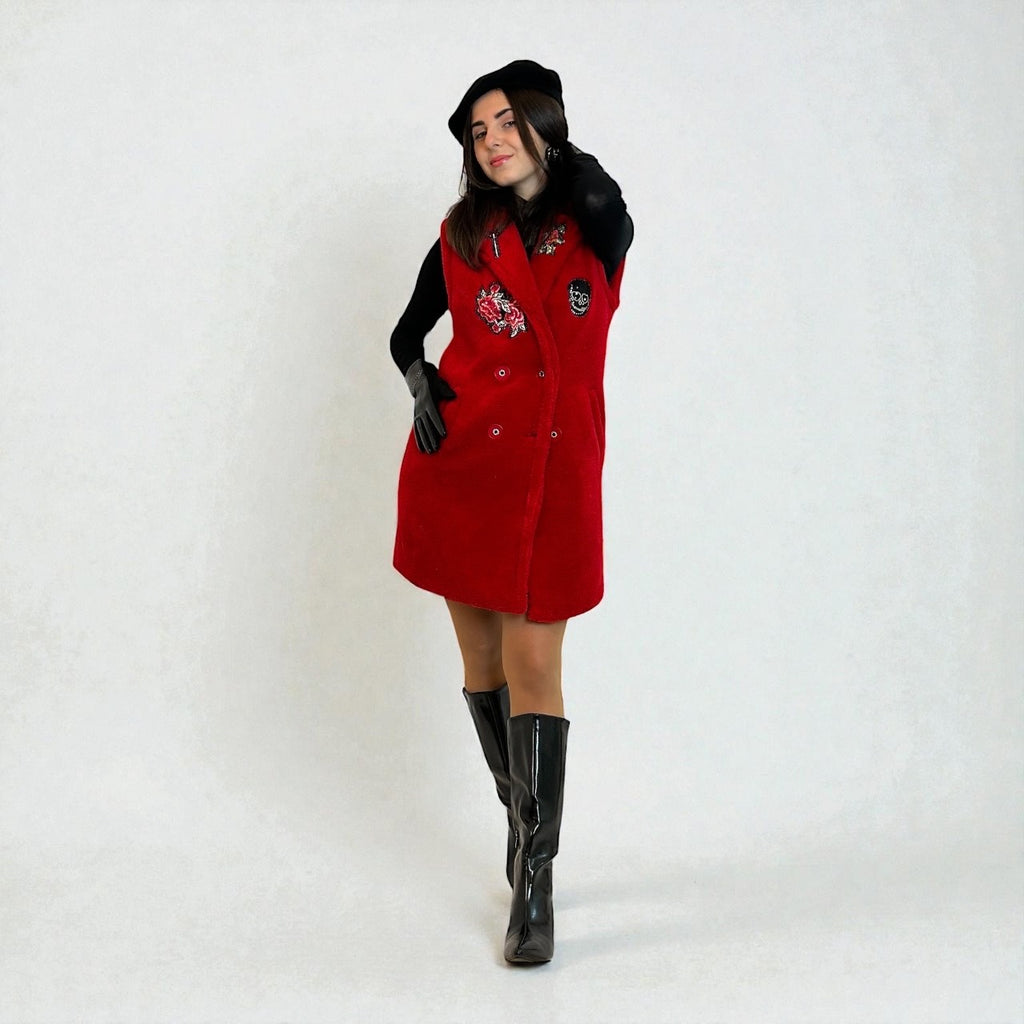 Ecopelliccia Gilet Rosso (lavorata a mano) ESCLUSIVO