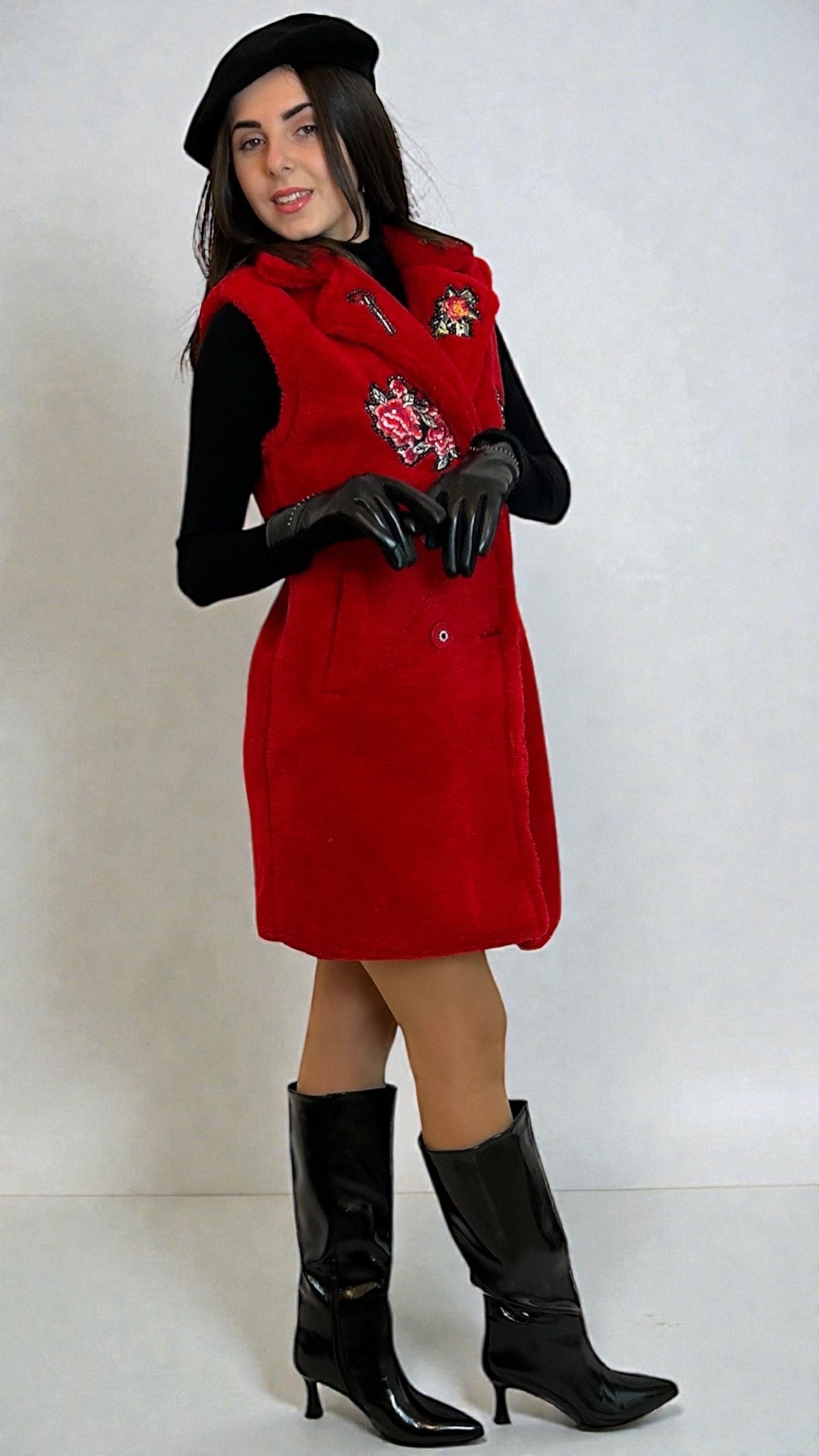 Ecopelliccia Gilet Rosso (lavorata a mano) ESCLUSIVO