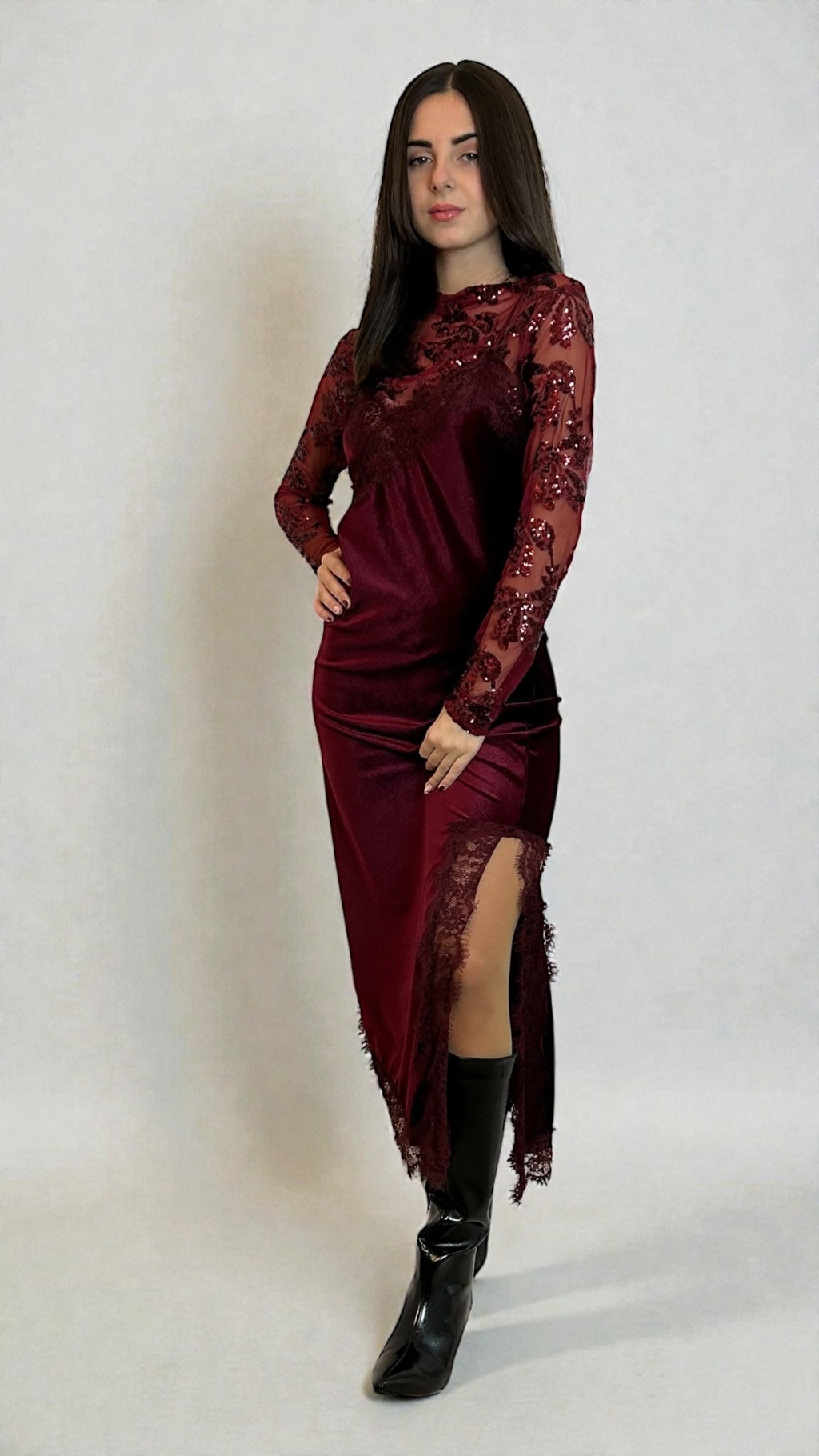 Abito Clary con  Bratella Bordeaux