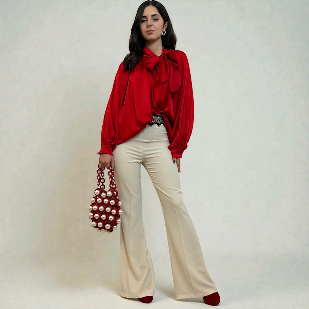 Pantalone Panna con dettaglio pizzo