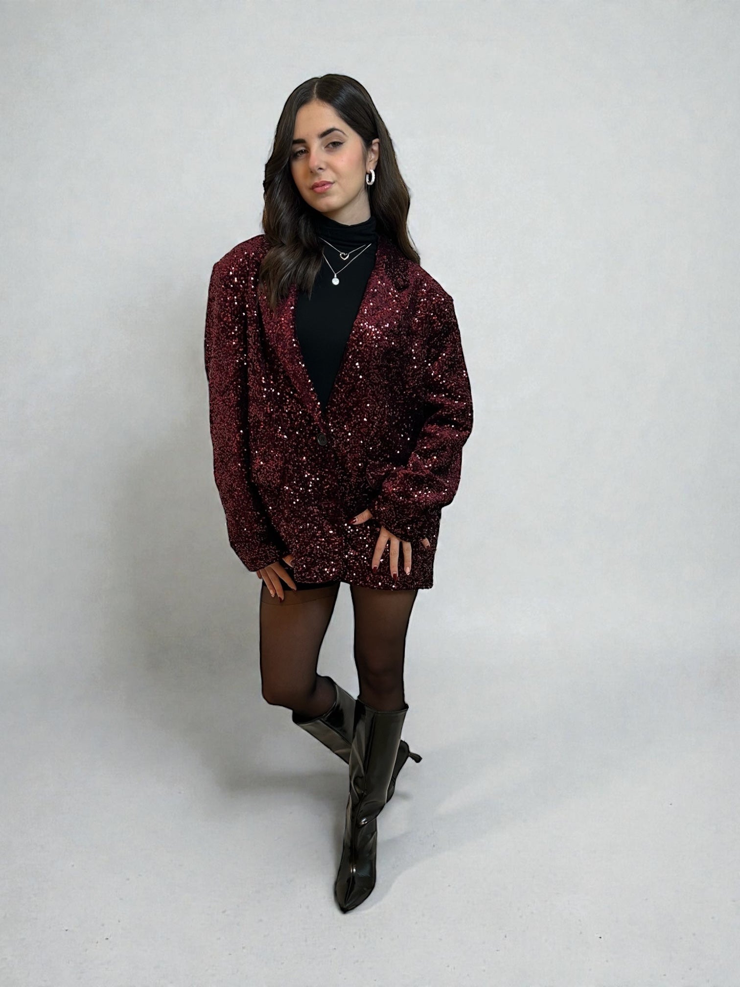 Blazer Over-size Burgundy Paillettes
