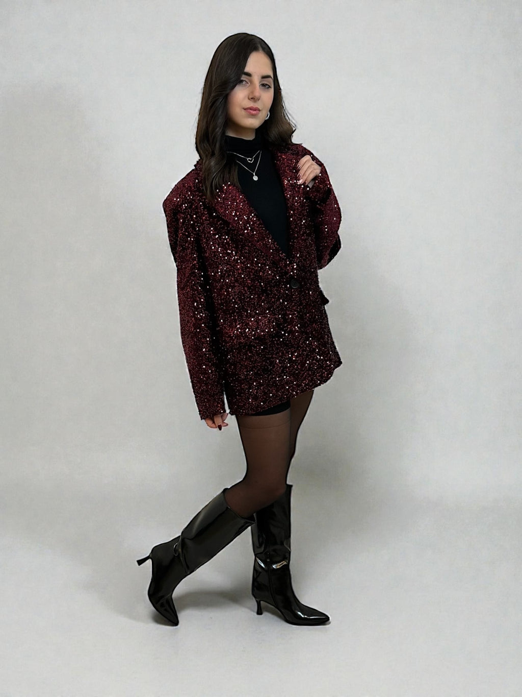 Blazer Over-size Burgundy Paillettes
