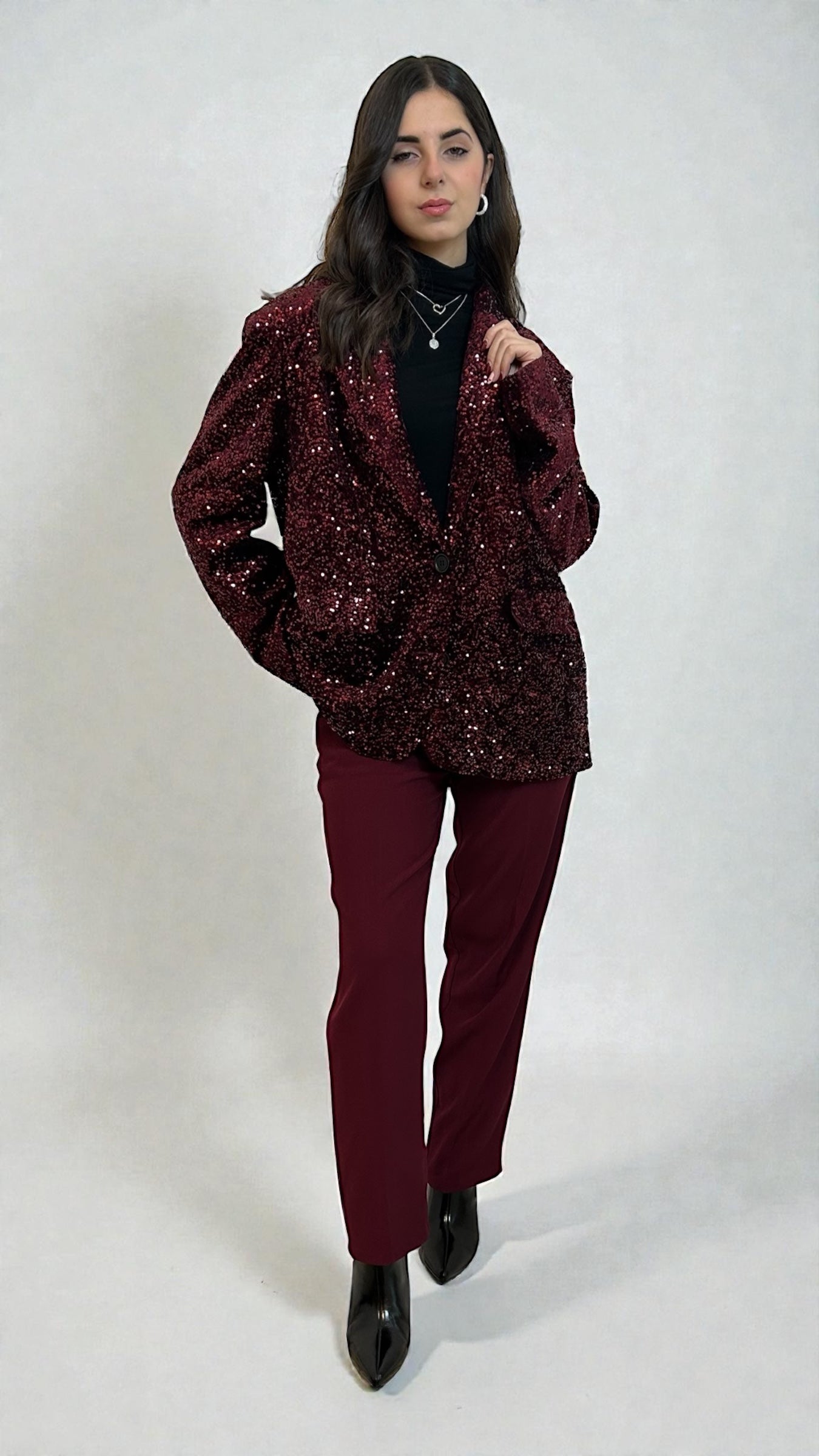 Blazer Over-size Burgundy Paillettes