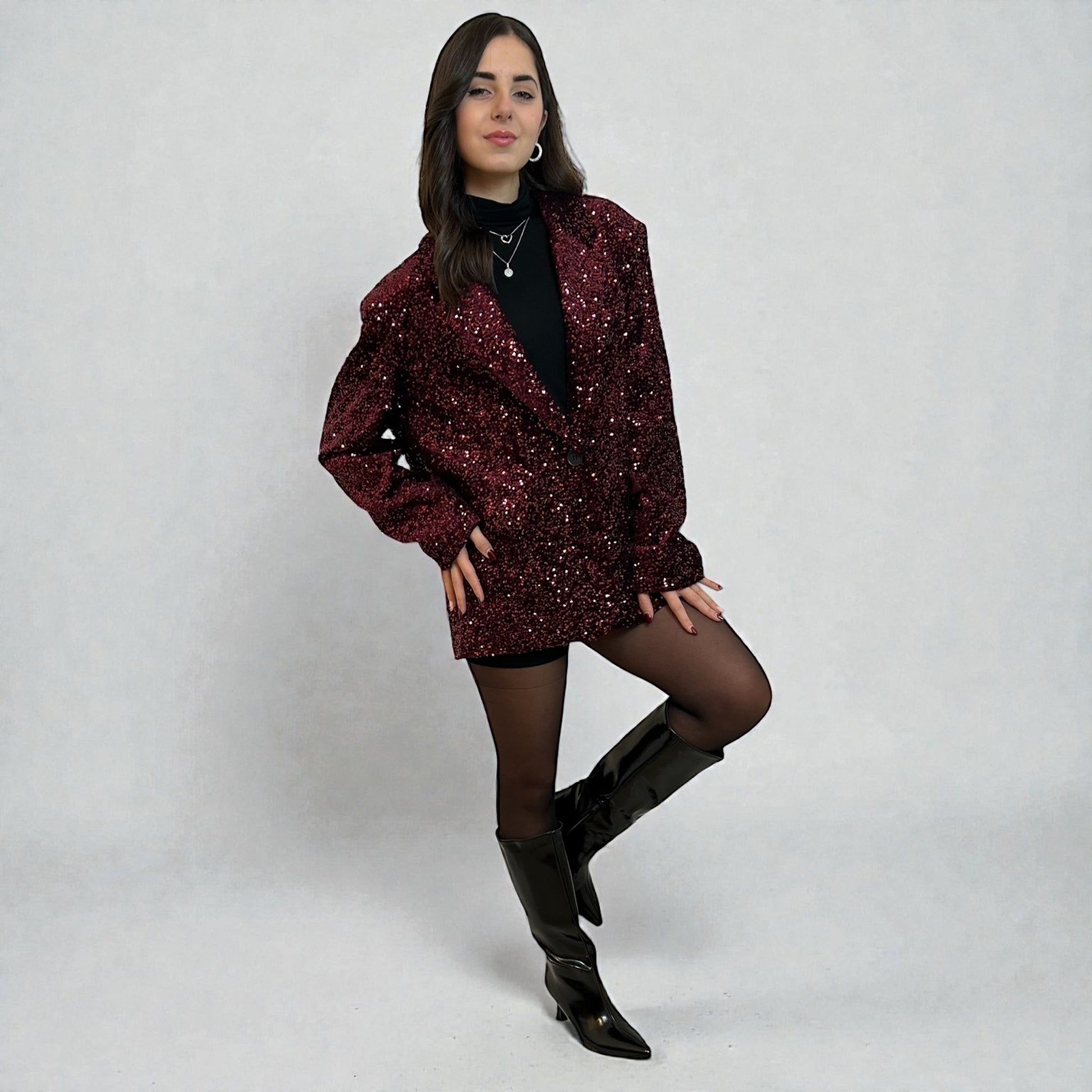 Blazer Over-size Burgundy Paillettes