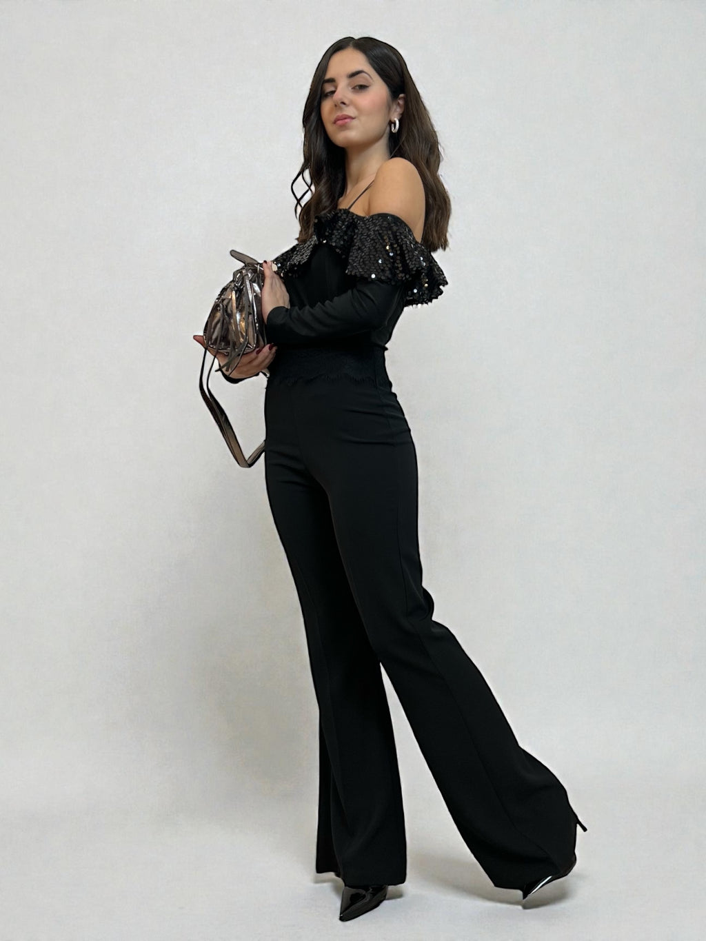 Pantalone Nero con dettaglio  pizzo