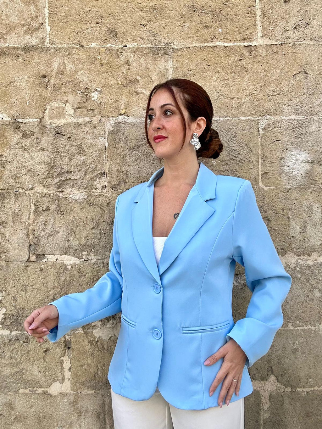 Giacca Elegante- Azzurra con Due Bottoni