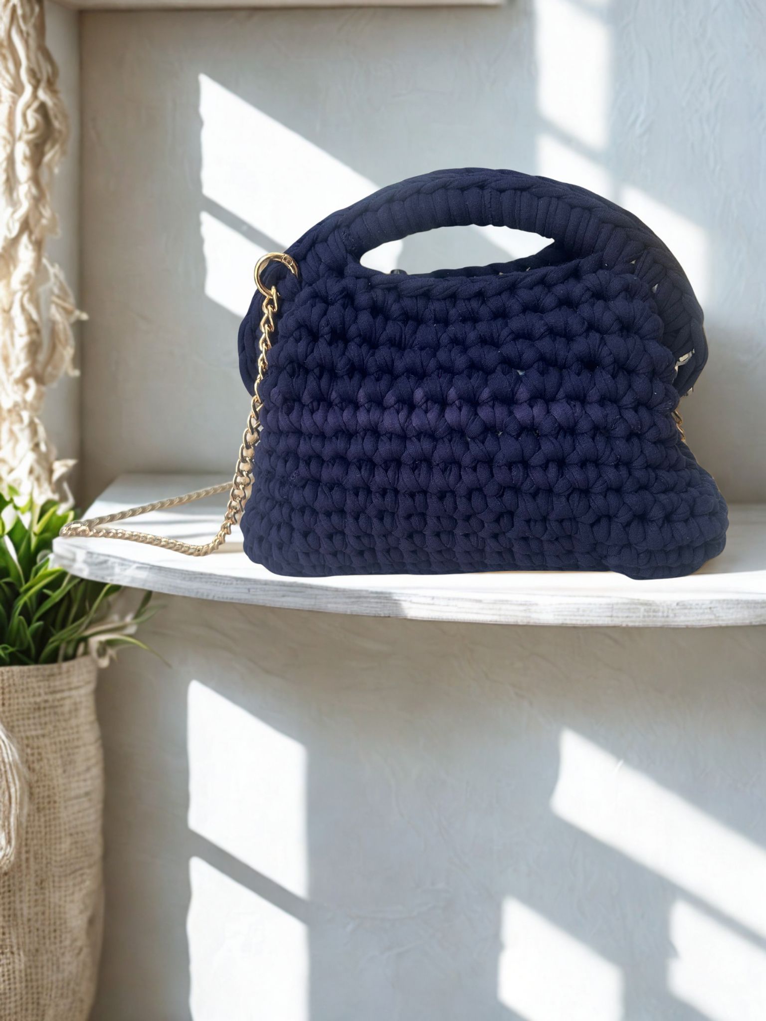 Borsa artigianale intrecciata – Colore Blu Navy