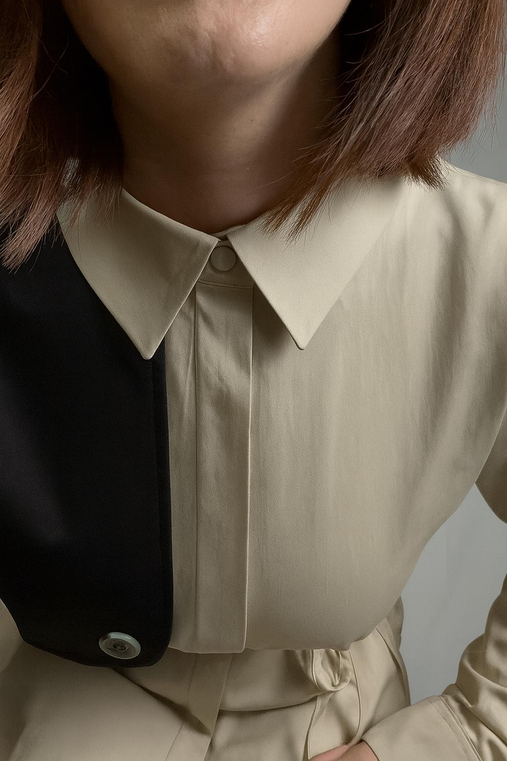 Camicia Bicolore nera/beige con cordino