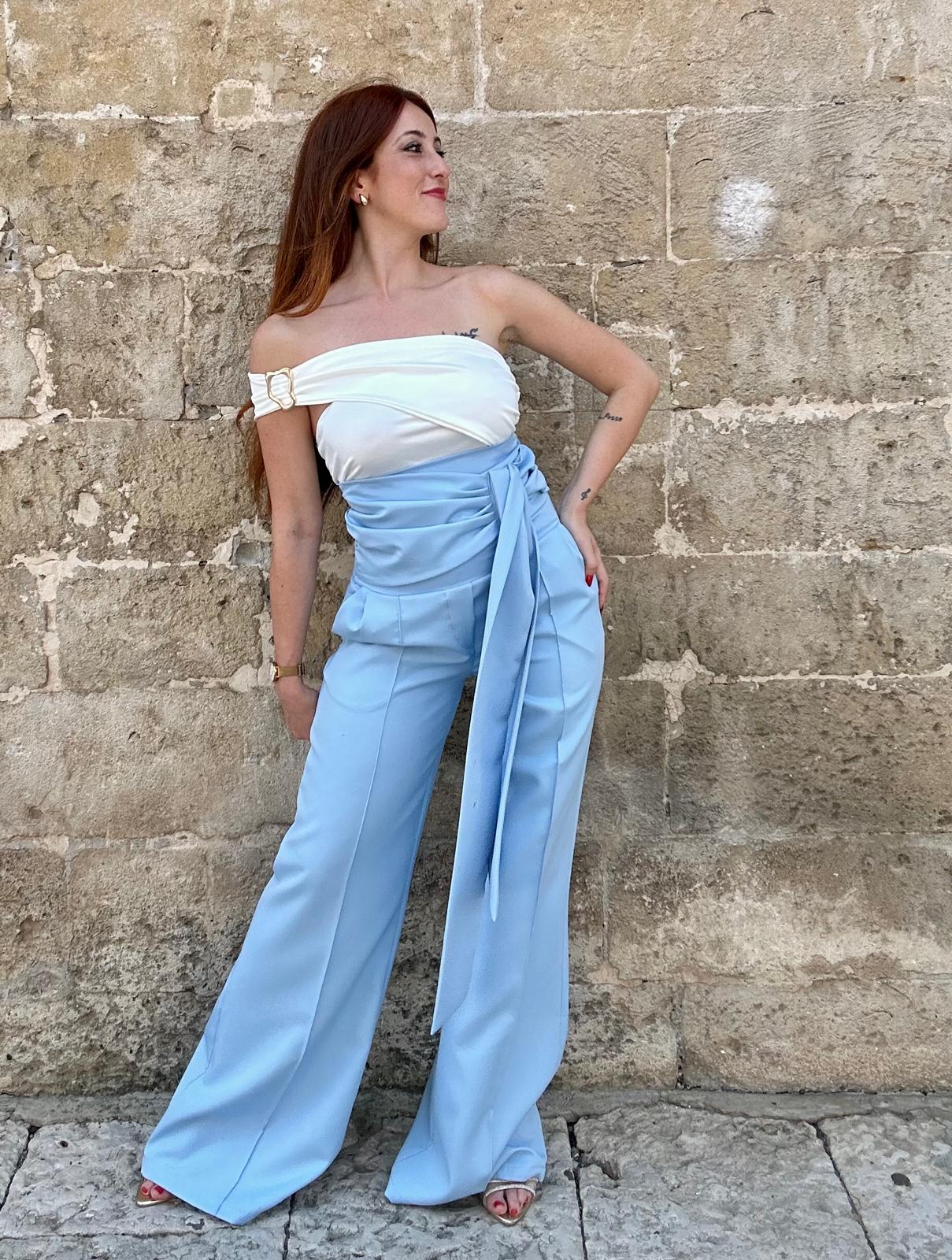 Pantaloni Vita altissima Azzurro cielo